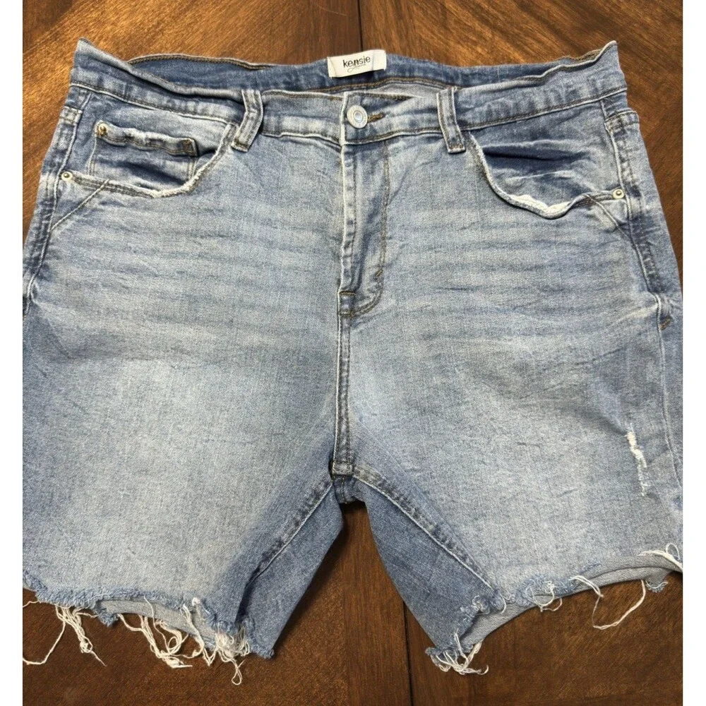 Kensie Jeans Cut Off Denim Shorts Womens 12/31 Blue Mid Rise Zip Fly Distressed